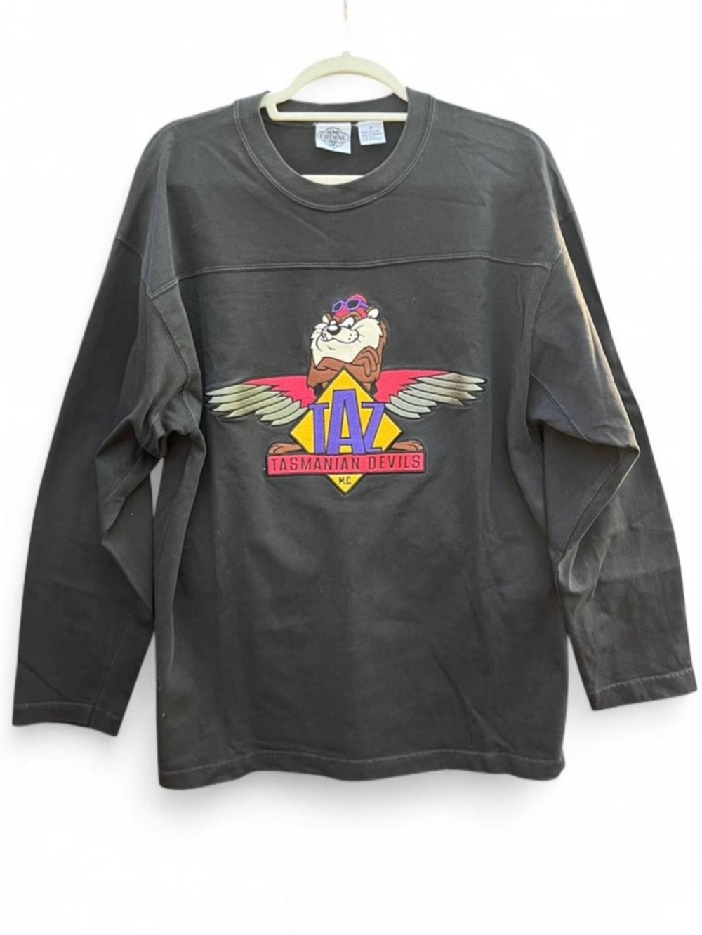 ACME Vintage Taz Winged Logo Long Sleeve Graphic Thick Tee Size M